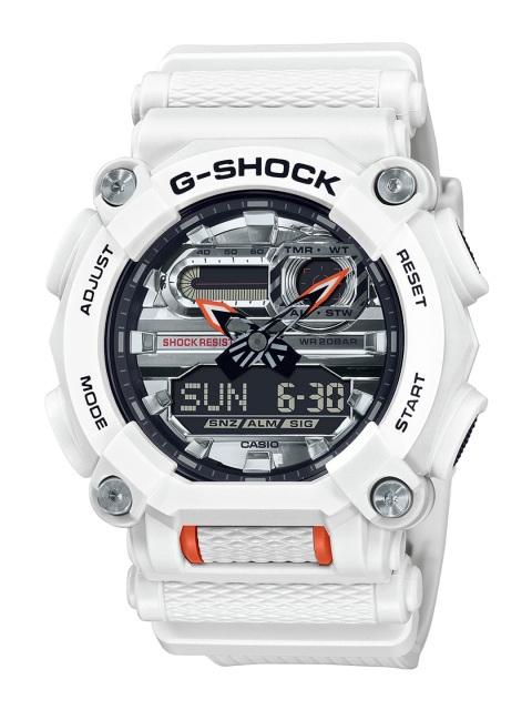 

CASIO Men Silver-Toned Patterned Dial & White Straps Analogue and Digital Chronograph Watch G1151