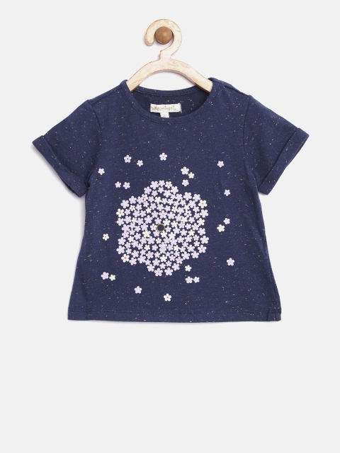 

Nauti Nati Girls Navy Printed Round Neck T-Shirt, Navy blue