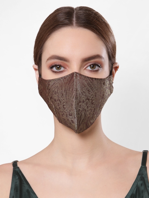 

Anekaant Women Burgundy & Gold-Coloured Self-Design 3-Ply Reusable Cloth Mask