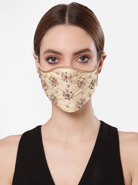 

Anekaant Women Nude-Coloured & Gold-Coloured Embellished 3-Ply Reusable Cloth Mask