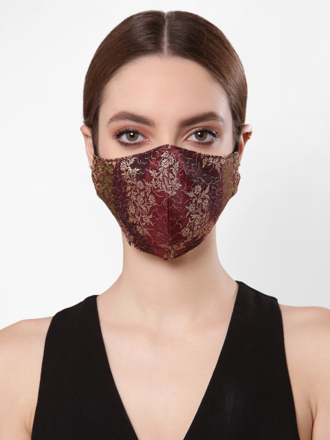 

Anekaant Women Maroon & Gold-Coloured Faux Silk 3-Ply Reusable Outdoor Cloth Mask