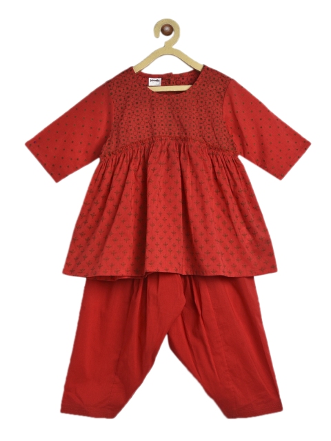 

Fabindia Girls Red Ethnic Motifs Printed Regular Kurta with Salwar