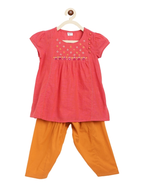 

Fabindia Girls Pink Floral Embroidered Regular Kurta with Salwar