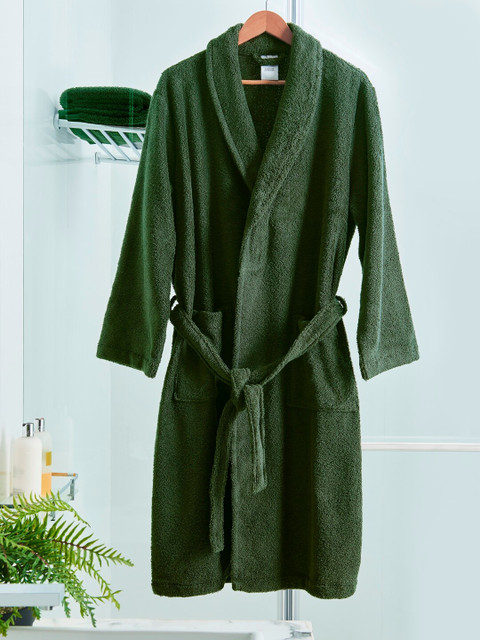 

DDecor Unisex Green Solid Cotton Bathrobe