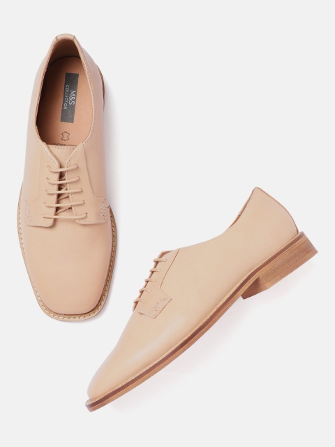 

Marks & Spencer Women Nude-Coloured Leather Solid Derbys