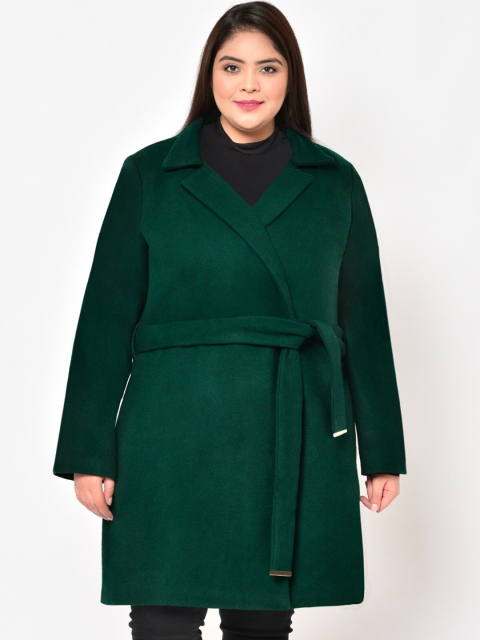 

wild U Plus Size Green Long Woolen Coat