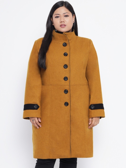 

wild U Plus Size Mustard & Black High Collar Woolen Coat