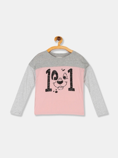 

GAP Girls Pink & Grey Colourblocked Embellished Pure Cotton T-shirt