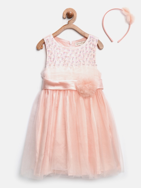 

Nauti Nati Girls Peach-Coloured Net Fit & Flare Dress