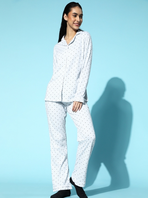 

Masha Women Classic White Conversational Printed Pure Cotton Nightsuit