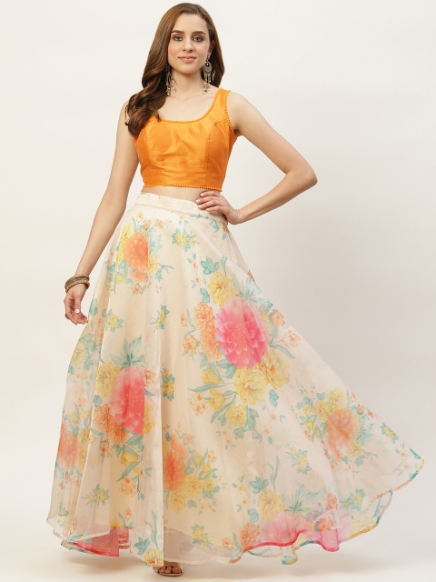 

Studio Shringaar Women Mustard Yellow & Off White Ready to Wear Lehenga & Choli