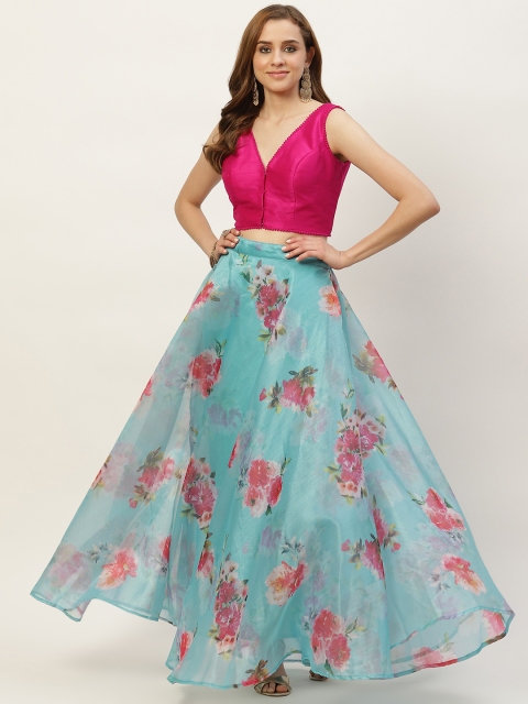 

Studio Shringaar Women Pink & Blue Ready to Wear Lehenga & Choli