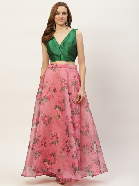 

Studio Shringaar Women Pink & Green Ready to Wear Lehenga & Choli