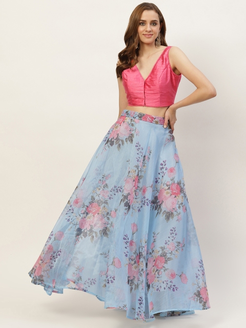 Studio Shringaar Women Blue & Pink Ready to Wear Lehenga & Choli