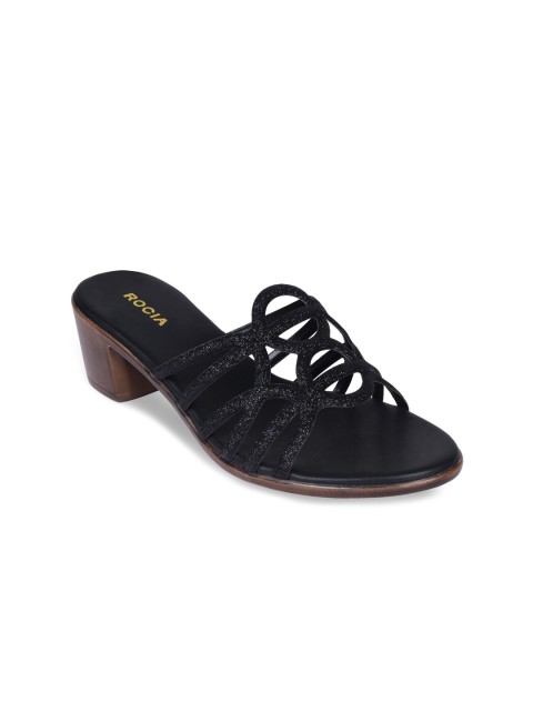 

Rocia Black Embellished Block Sandals with Laser Cuts