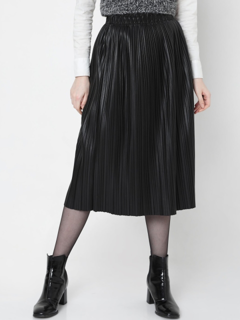 

Vero Moda Women Black Solid Accordion Pleated Midi Skirt