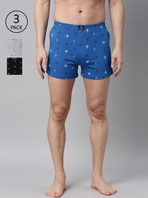

Joven Men Pack of 3 Printed Pure Cotton Boxers JB3KV-PYGFHT, Grey