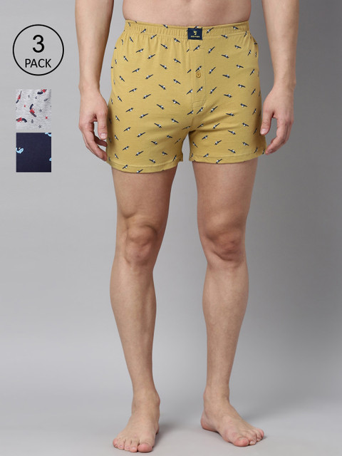 

Joven Men Pack of 3 Printed Pure Cotton Boxers JB3KV-GNBDDP, Navy blue