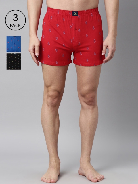 

Joven Men Pack of 3 Printed Pure Cotton Boxers JB3KV-SEDTPY, Black