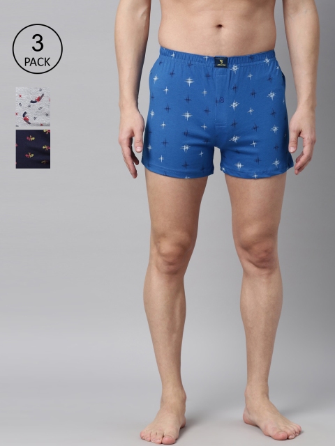 

Joven Men Pack of 3 Printed Pure Cotton Boxers JB3KV-HTGNFL, Grey