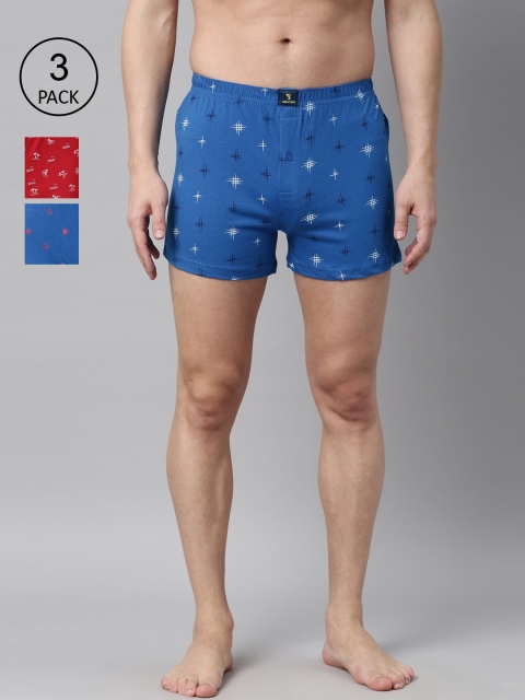 

Joven Men Pack of 3 Printed Pure Cotton Boxers JB3KV-HTBCDT, Red