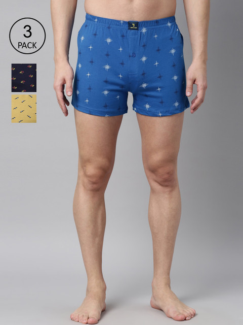 

Joven Men Pack of 3 Printed Pure Cotton BoxersJB3KV-HTBDFL, Yellow