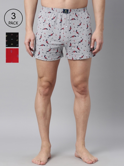 

Joven Men Pack of 3 Printed Pure Cotton Boxers JB3KV-GNSEPK, Grey