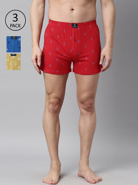 

Joven Men Pack of 3 Printed Pure Cotton Boxers JB3KV-HTSLSE, Mustard