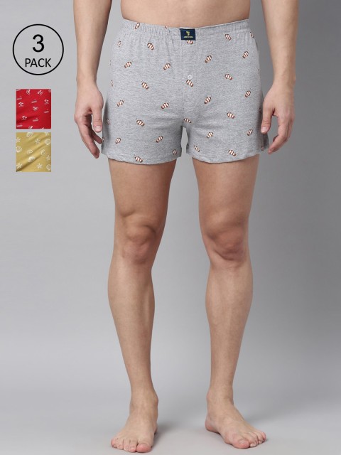 

Joven Men Pack of 3 Printed Pure Cotton Boxers JB3KV-BCSLGF, Grey