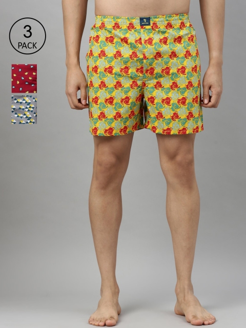 

Joven Men Pack Of 3 Printed Pure Cotton Boxers JB3PV-WVDMCP, Yellow