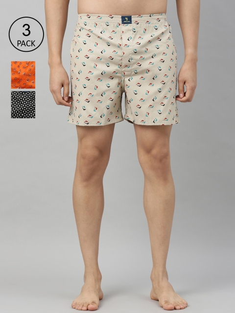 

Joven Men Pack Of 3 Printed Pure Cotton Boxers JB3PV-FSTAPH, Beige