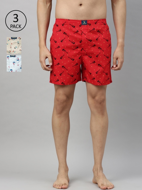 

Joven Men Pack Of 3 Printed Pure Cotton Boxers JB3PV-FSYTGT, Red