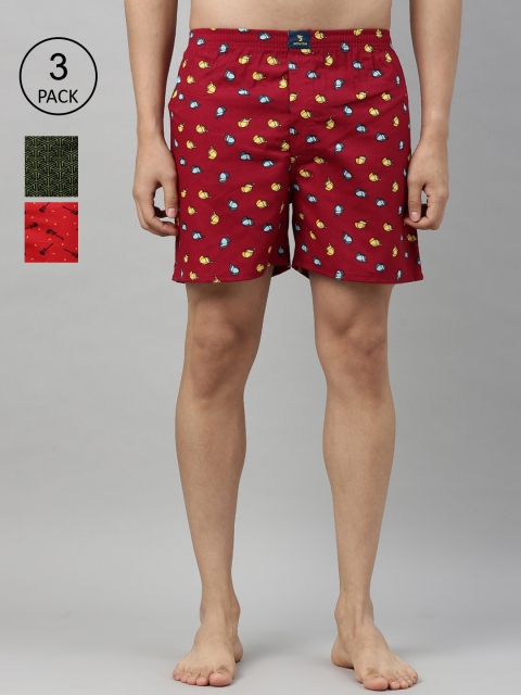 

Joven Men Pack Of 3 Printed Pure Cotton Boxers JB3PV-YGGTCP, Red