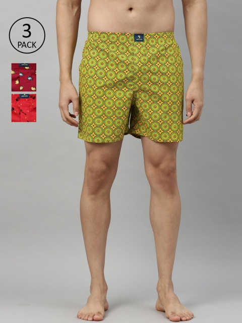 

Joven Men Pack Of 3 Printed Pure Cotton Boxers JB3PV-KLCPGT, Red