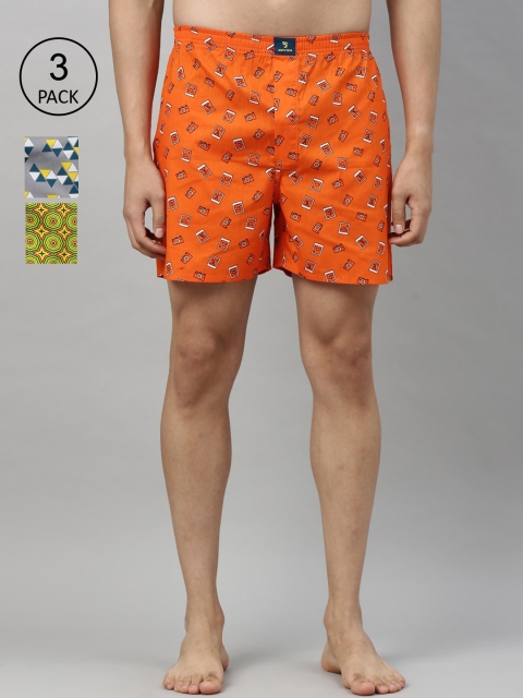 

Joven Men Pack Of 3 Printed Pure Cotton Boxers JB3PV-DMPHKL, Grey