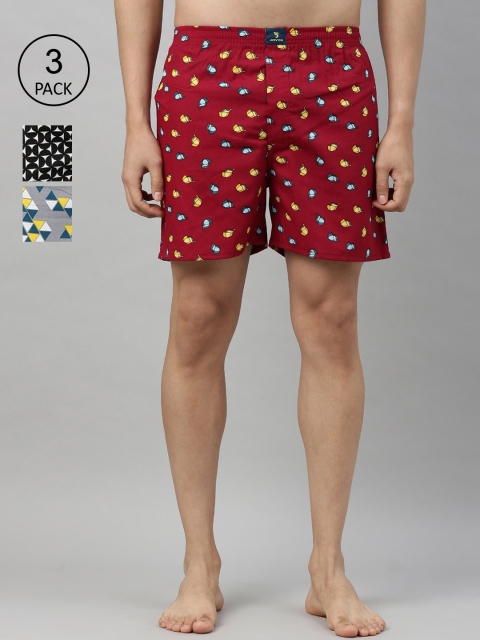 

Joven Men Pack Of 3 Printed Pure Cotton Boxers JB3PV-CPDMTA, Grey