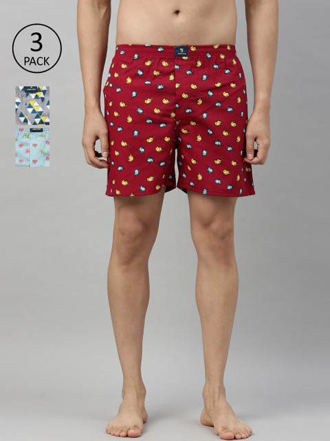 

Joven Men Pack of 3 Printed Pure Cotton Boxers JB3PV-DMDCCP, Multi
