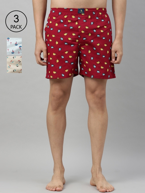 

Joven Men Pack Of 3 Printed Pure Cotton Boxers JB3PV-YTFSCP, Maroon