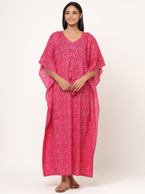 

JISORA Pink Printed Maxi Nightdress