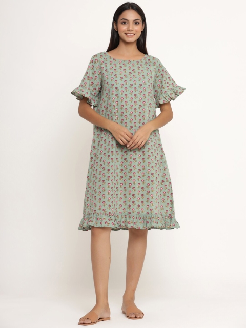 

JISORA Green Printed Nightdress