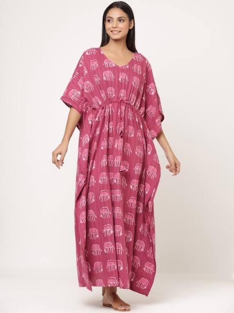 

JISORA Pink Printed Maxi Nightdress