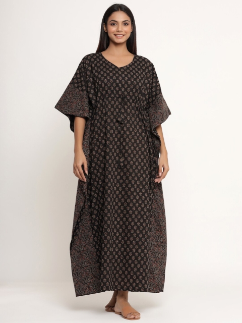 

JISORA Black Printed Maxi Nightdress
