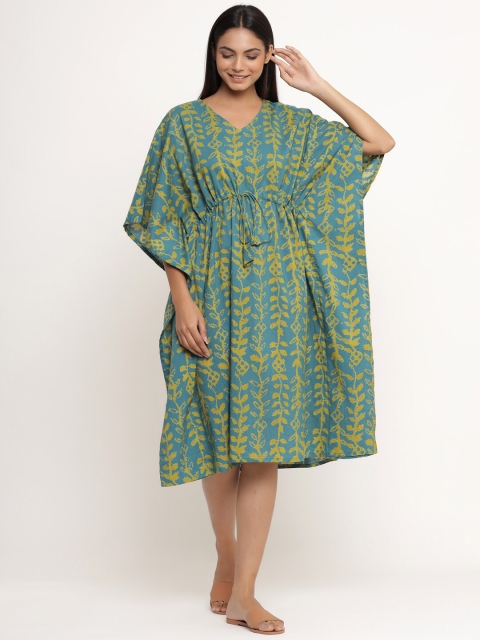 

JISORA Green Floral Printed Nightdress