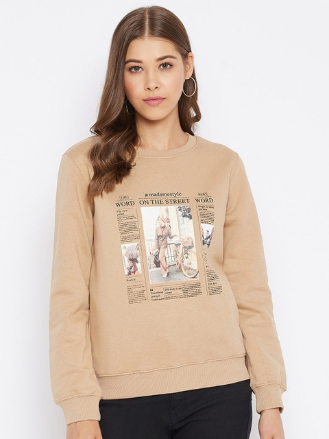 

Madame Women Beige Graphic Printed Pullover Sweatshirt