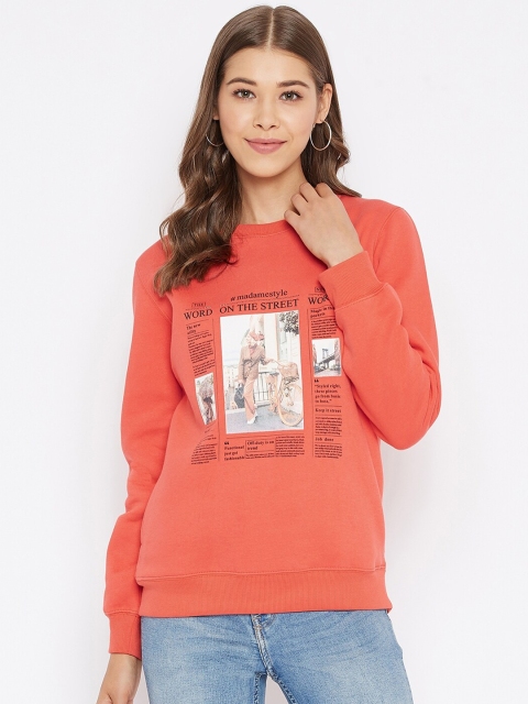 

Madame Women Orange Printed Sweatshirt