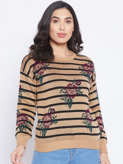 

Madame Women Tan & Pink Floral Printed Woolen Pullover