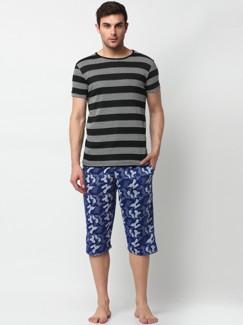 

VIMAL JONNEY Men Black & Blue Striped Night suit