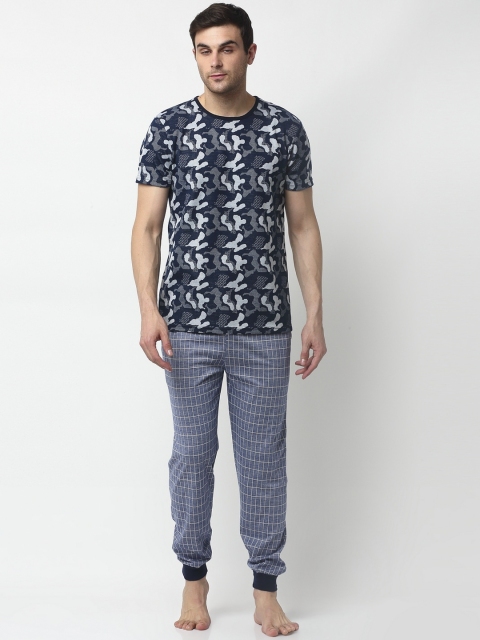 

Vimal Jonney Men Grey Cotton Blend Track Suit, Navy blue