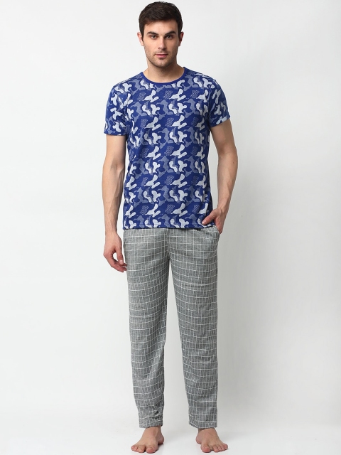 

VIMAL JONNEY Men Grey & Blue Cotton Blend Track Suit