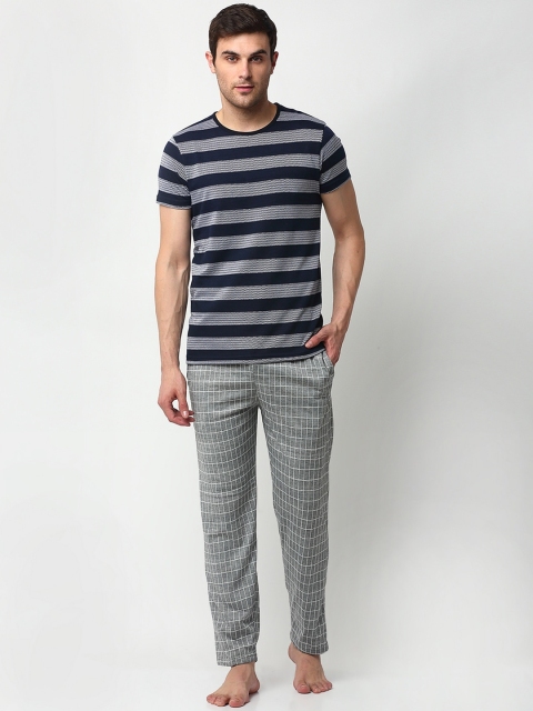 

VIMAL JONNEY Men Grey Striped Cotton Blend Track Suit